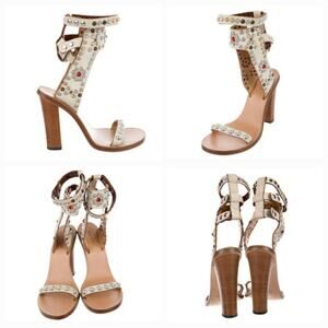 Isabel Marant Elvis Cream Studded Italian Leather Heel Strappy Sandal Sz 40 US 9